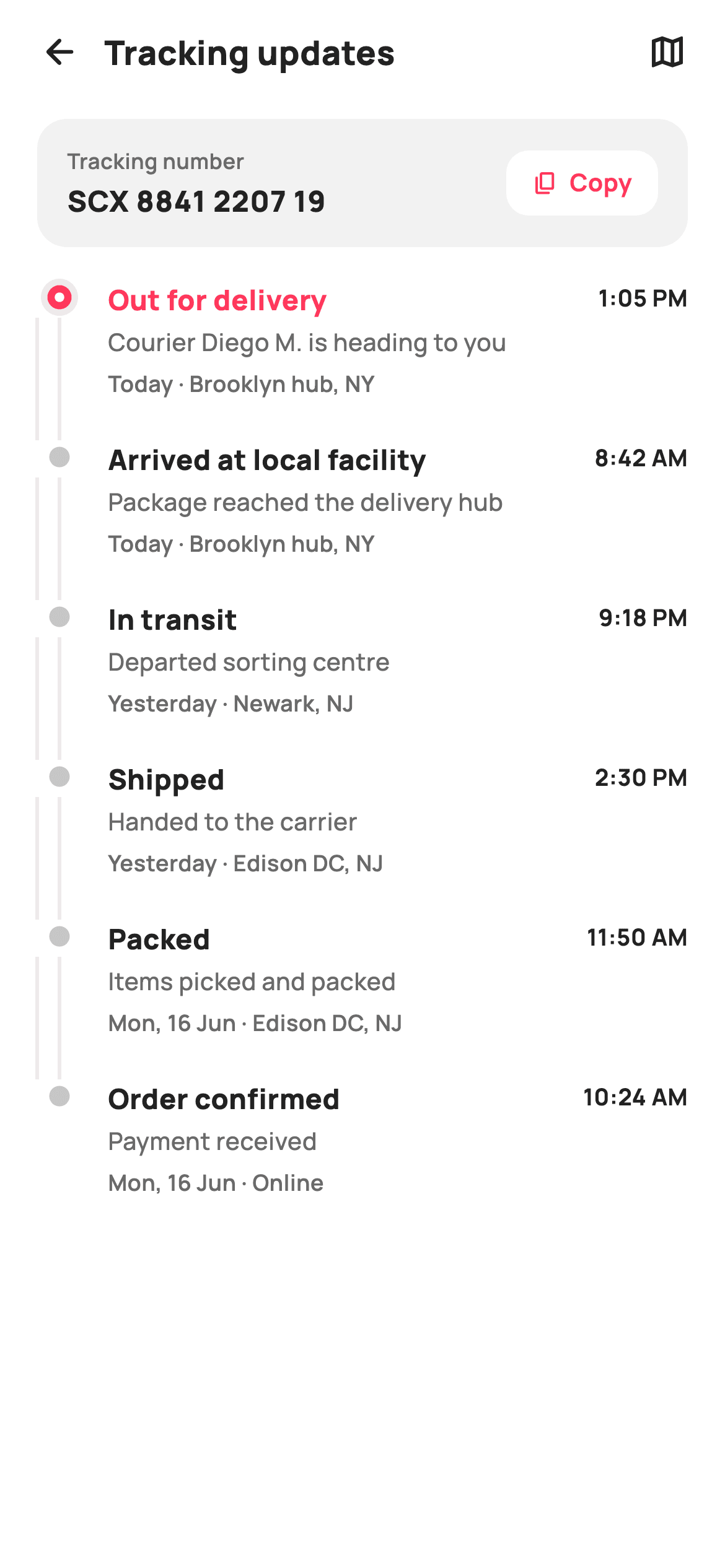 Tracking Updates — E-commerce Flutter screen