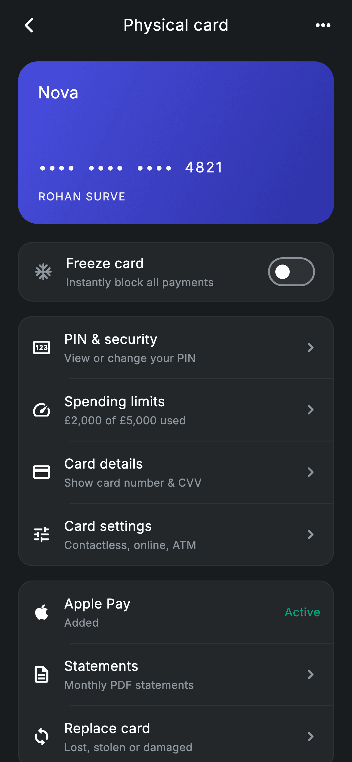 Fintech · Card Detail — Fintech Flutter screen