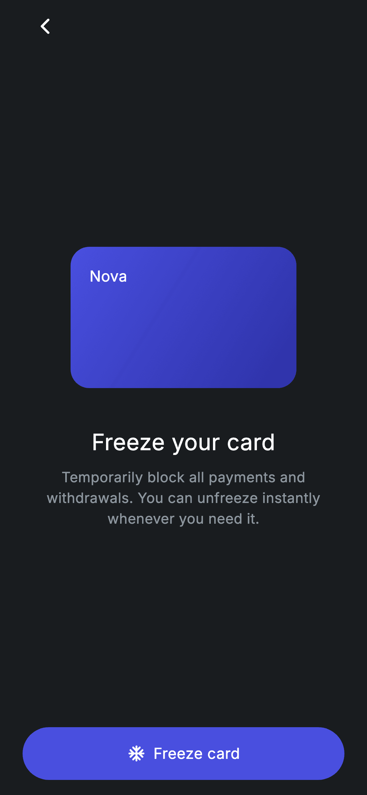 Fintech · Freeze Card — Fintech Flutter screen