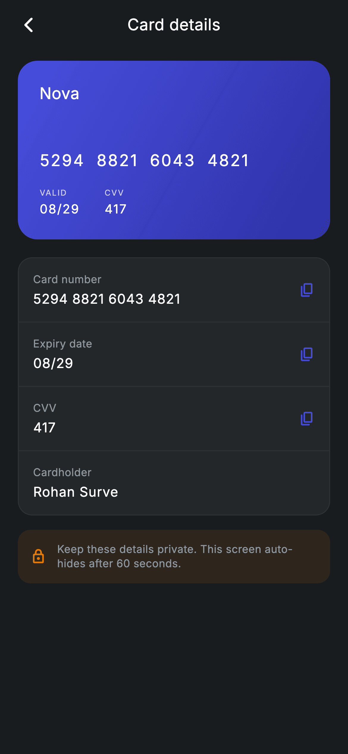 Fintech · Card Details — Fintech Flutter screen
