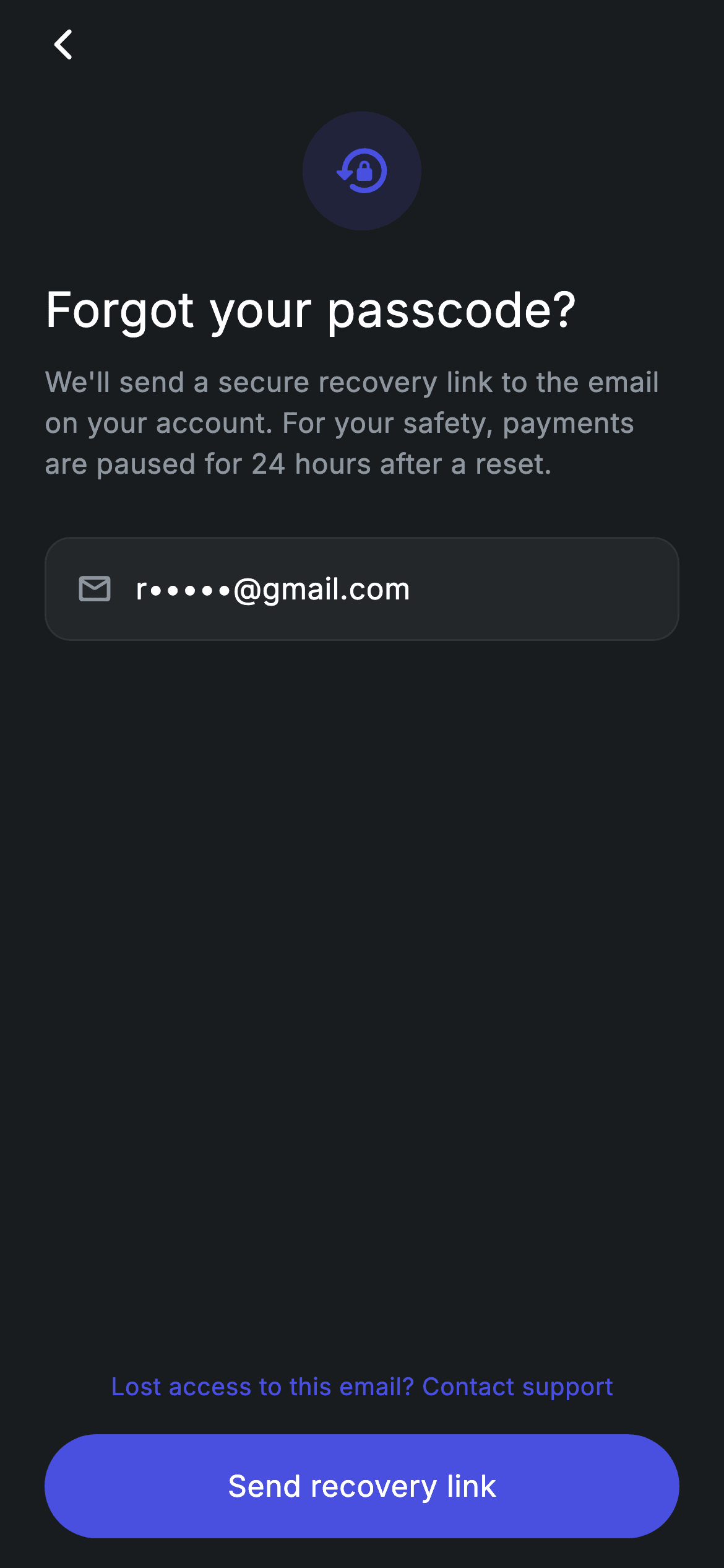 Fintech · Forgot Passcode — Fintech Flutter screen
