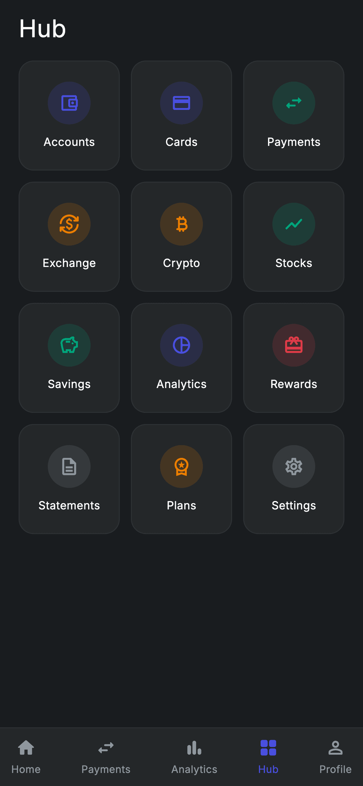 Fintech · Hub — Fintech Flutter screen