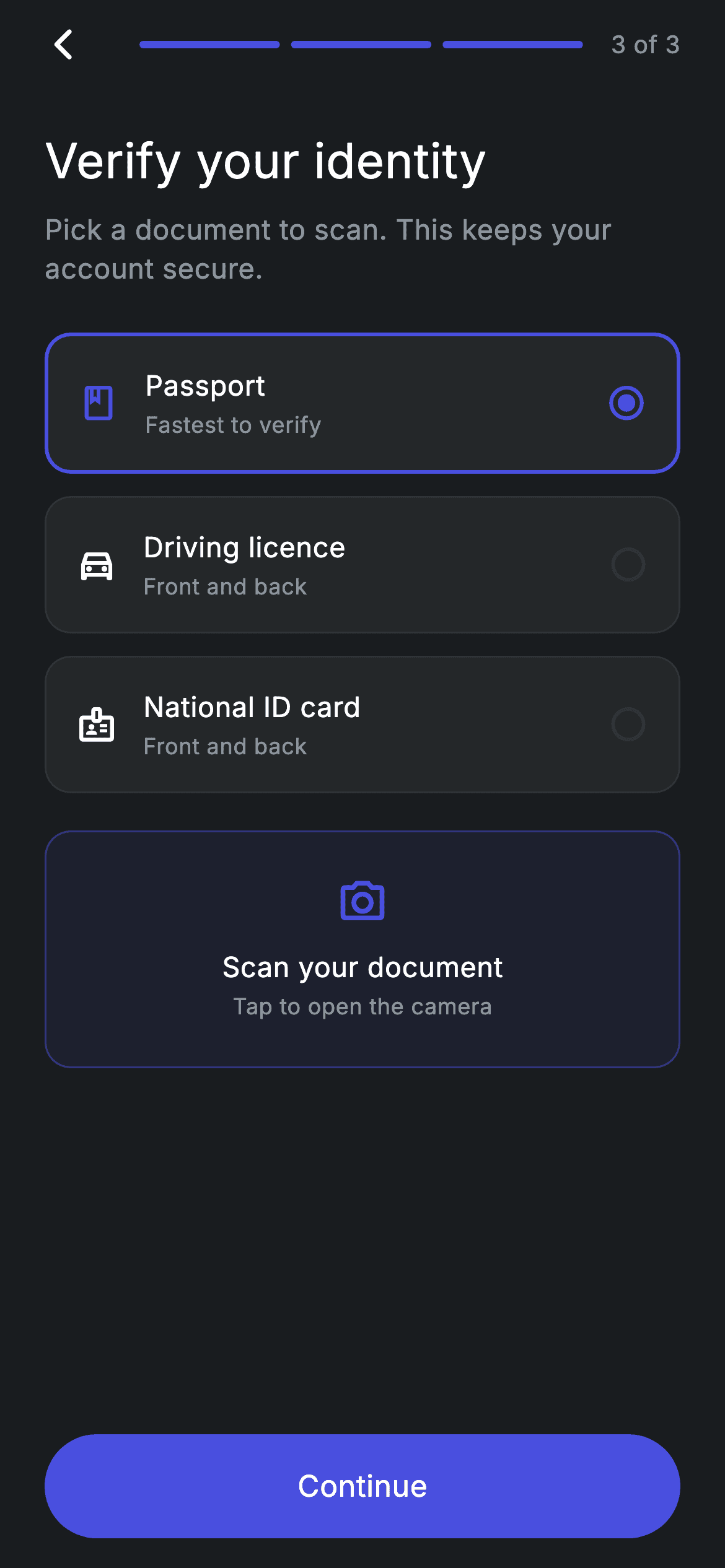 Fintech · KYC ID Document — Fintech Flutter screen