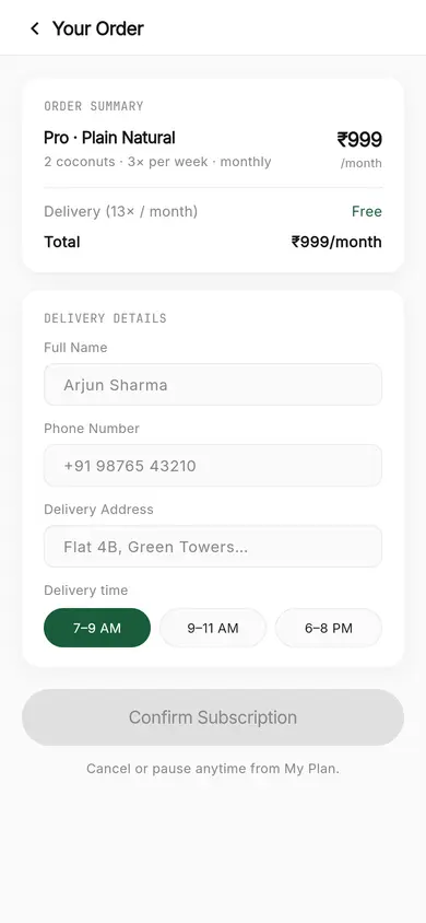 CocoNeer · Cart — Subscription Flutter screen