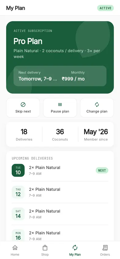 CocoNeer · My Plan — Subscription Flutter screen