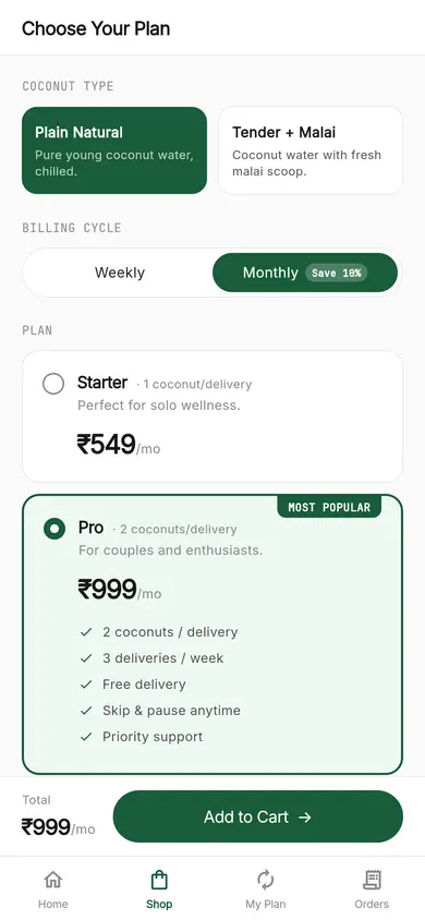 CocoNeer · Shop — Subscription Flutter screen
