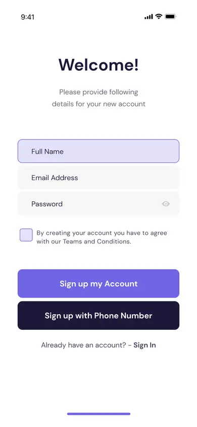 Sign Up — Authentication Flutter screen