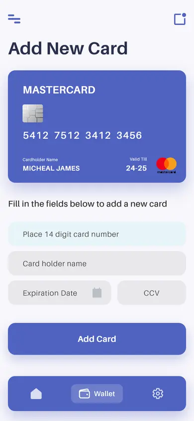 Wallet · Add Card — Finance Flutter screen