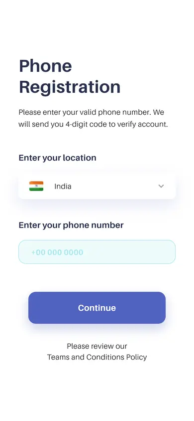 Wallet · Phone Registration — Authentication Flutter screen