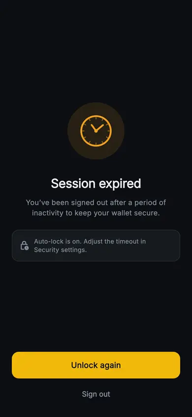 Aurum · Session Expired — Web3 Flutter screen