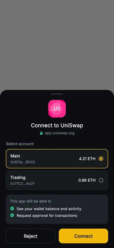 Aurum · Connect Wallet — Web3 Flutter screen