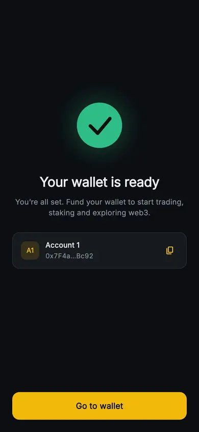 Aurum · Wallet Ready — Web3 Flutter screen