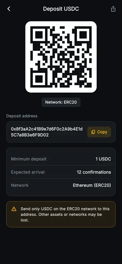 Aurum · Deposit Address — Web3 Flutter screen