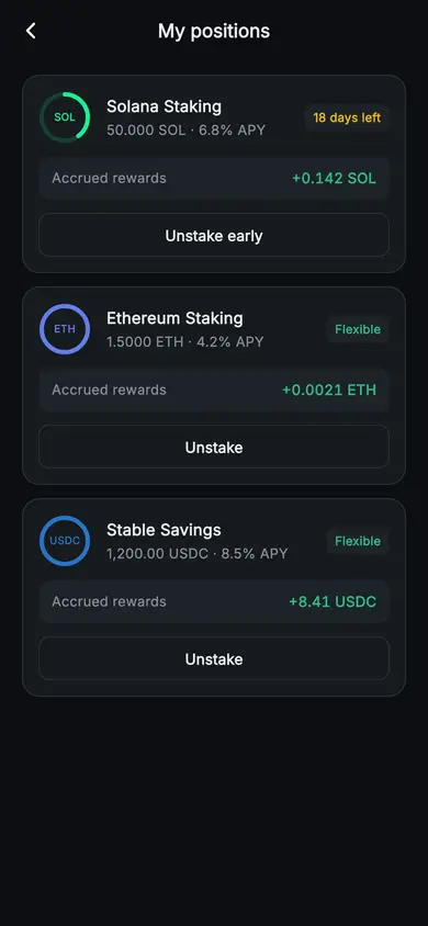 Aurum · My Positions — Web3 Flutter screen