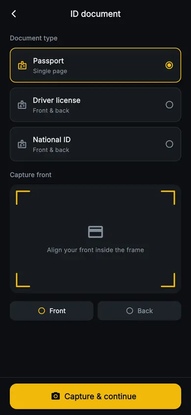 Aurum · ID Document — Web3 Flutter screen