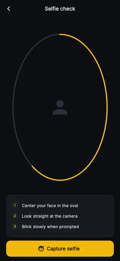 Aurum · Selfie Check — Web3 Flutter screen