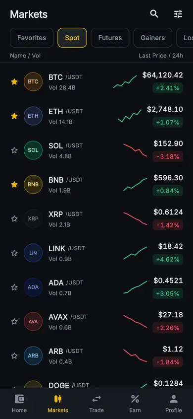 Aurum · Markets — Web3 Flutter screen