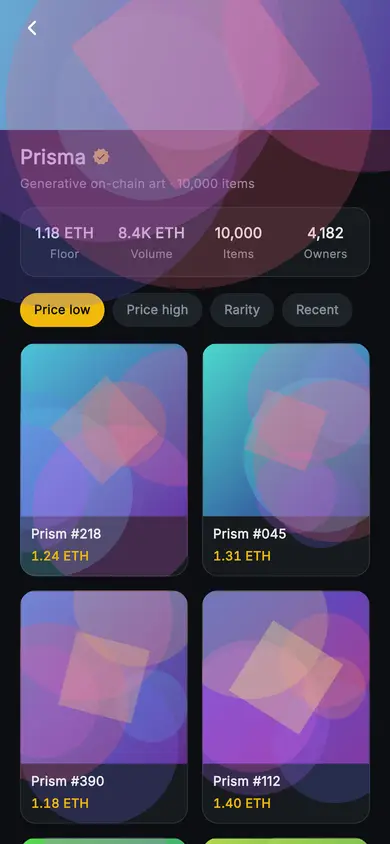 Aurum · NFT Collection — Web3 Flutter screen
