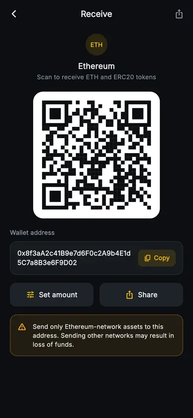 Aurum · Receive — Web3 Flutter screen