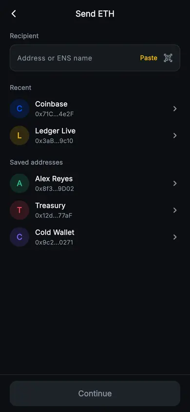 Aurum · Send — Web3 Flutter screen