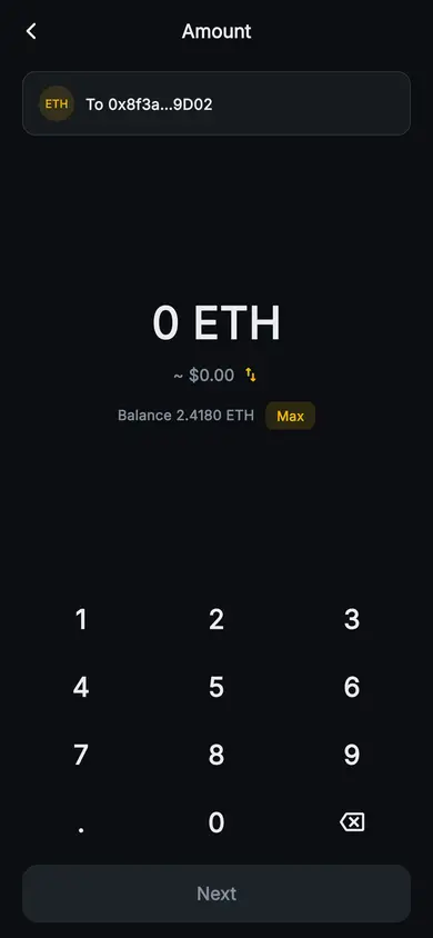 Aurum · Send Amount — Web3 Flutter screen