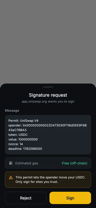 Aurum · Sign Request — Web3 Flutter screen