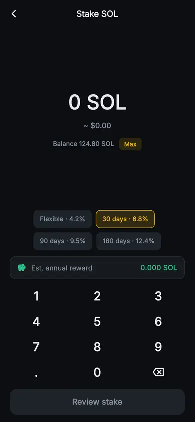 Aurum · Stake Amount — Web3 Flutter screen