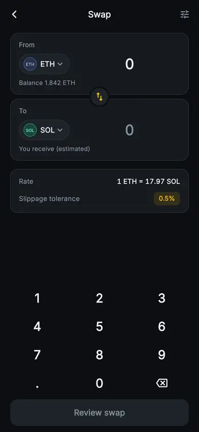 Aurum · Swap — Web3 Flutter screen