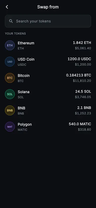 Aurum · Swap From — Web3 Flutter screen