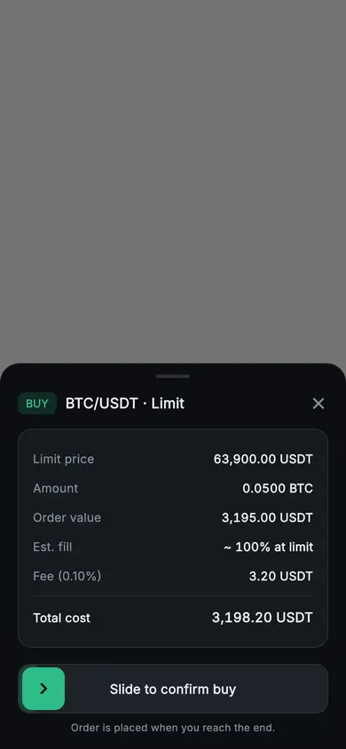 Aurum · Confirm Order — Web3 Flutter screen