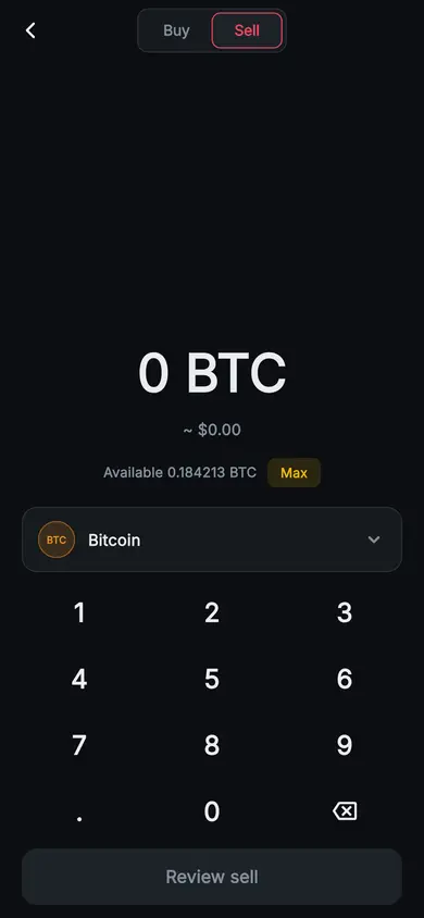 Aurum · Sell — Web3 Flutter screen