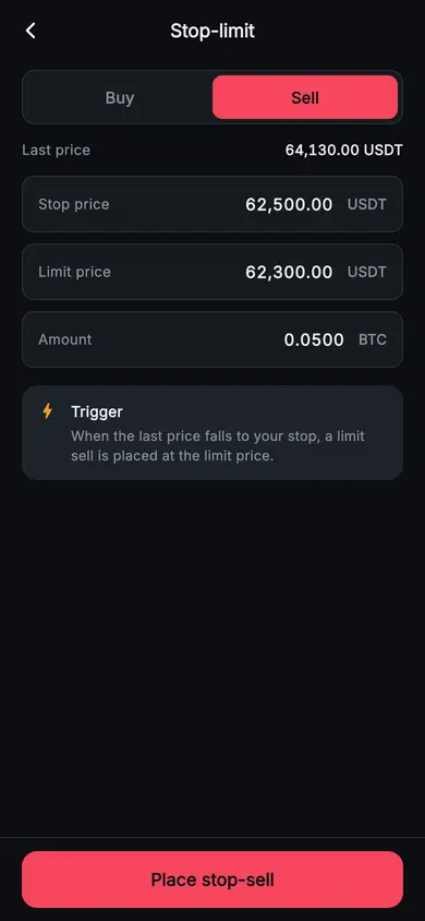 Aurum · Stop-Limit — Web3 Flutter screen