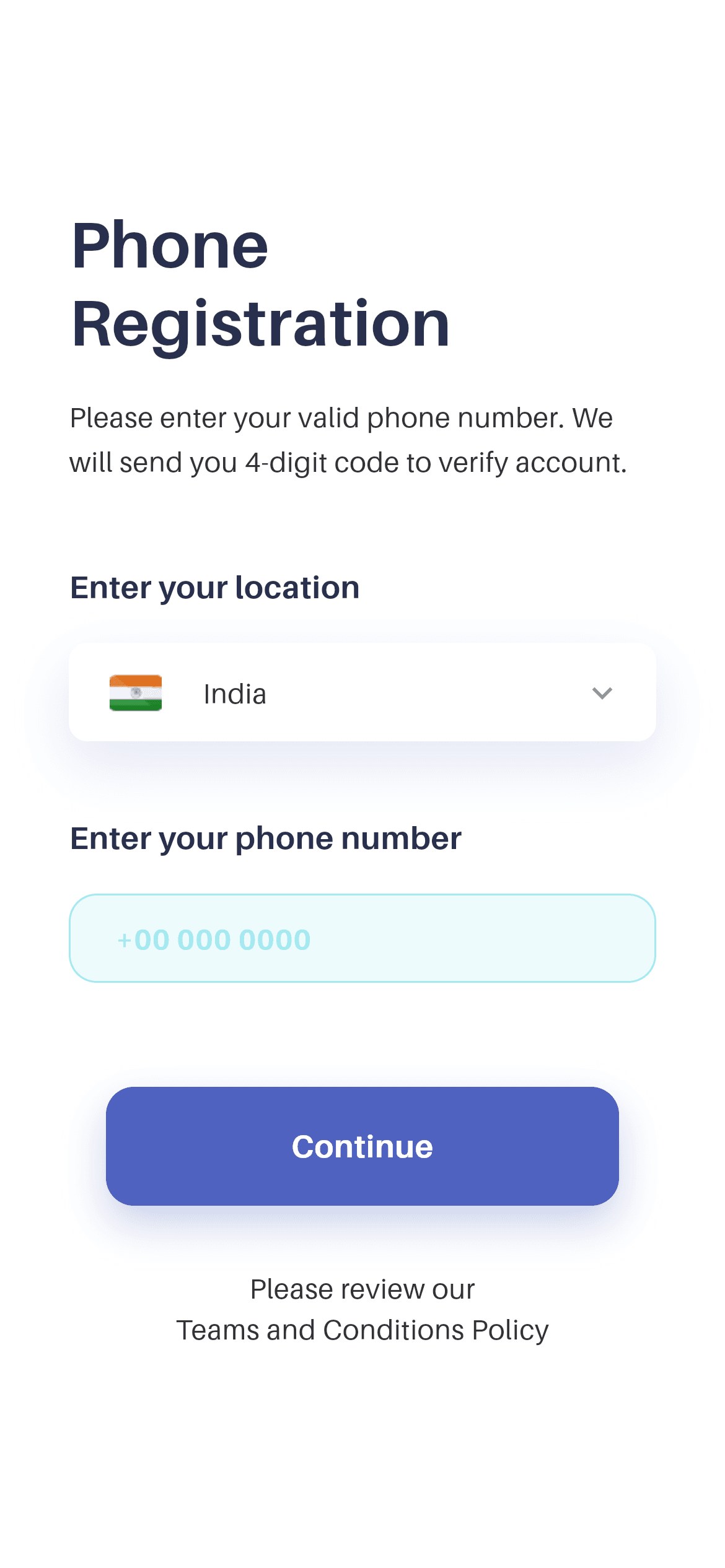 Wallet · Phone Registration — Authentication Flutter screen
