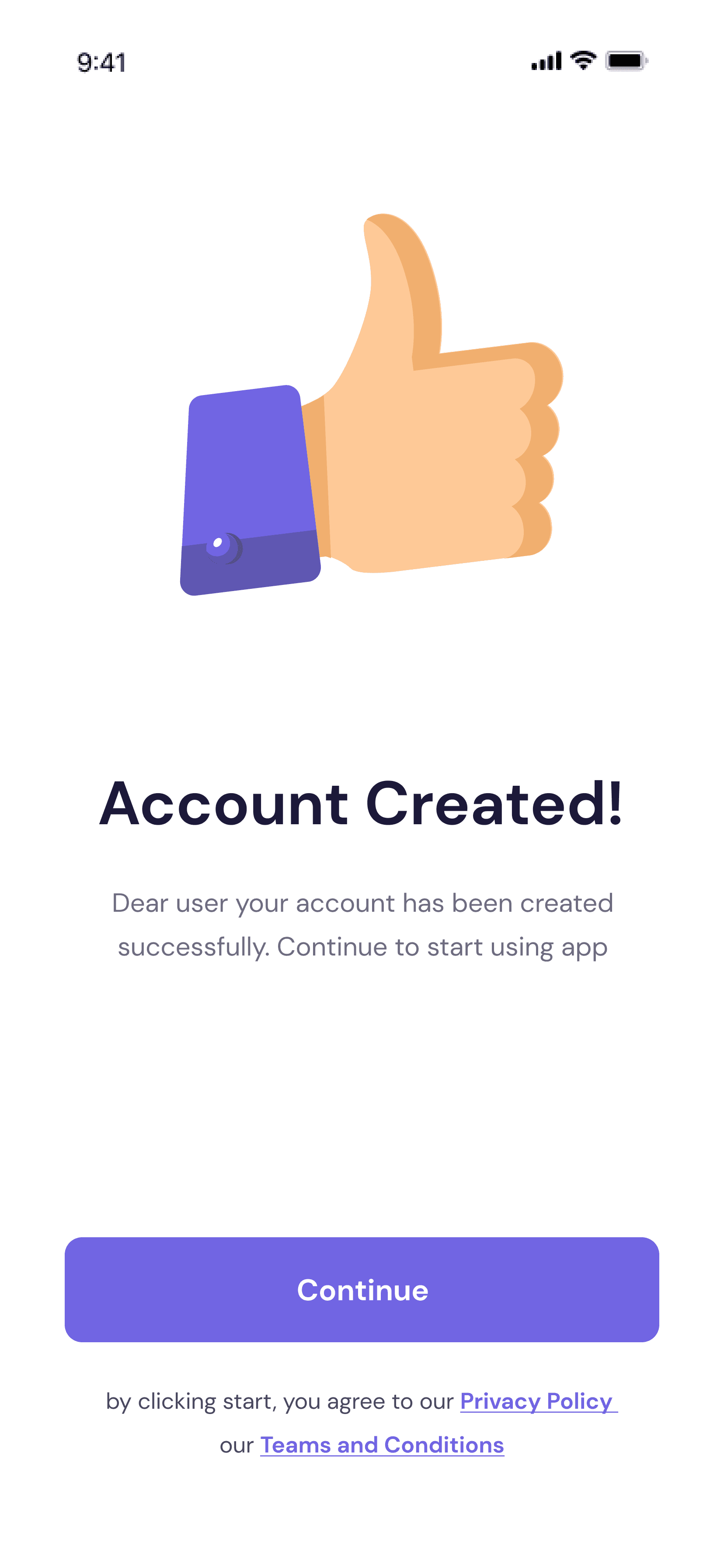 Account Created — Authentication Flutter UI screen