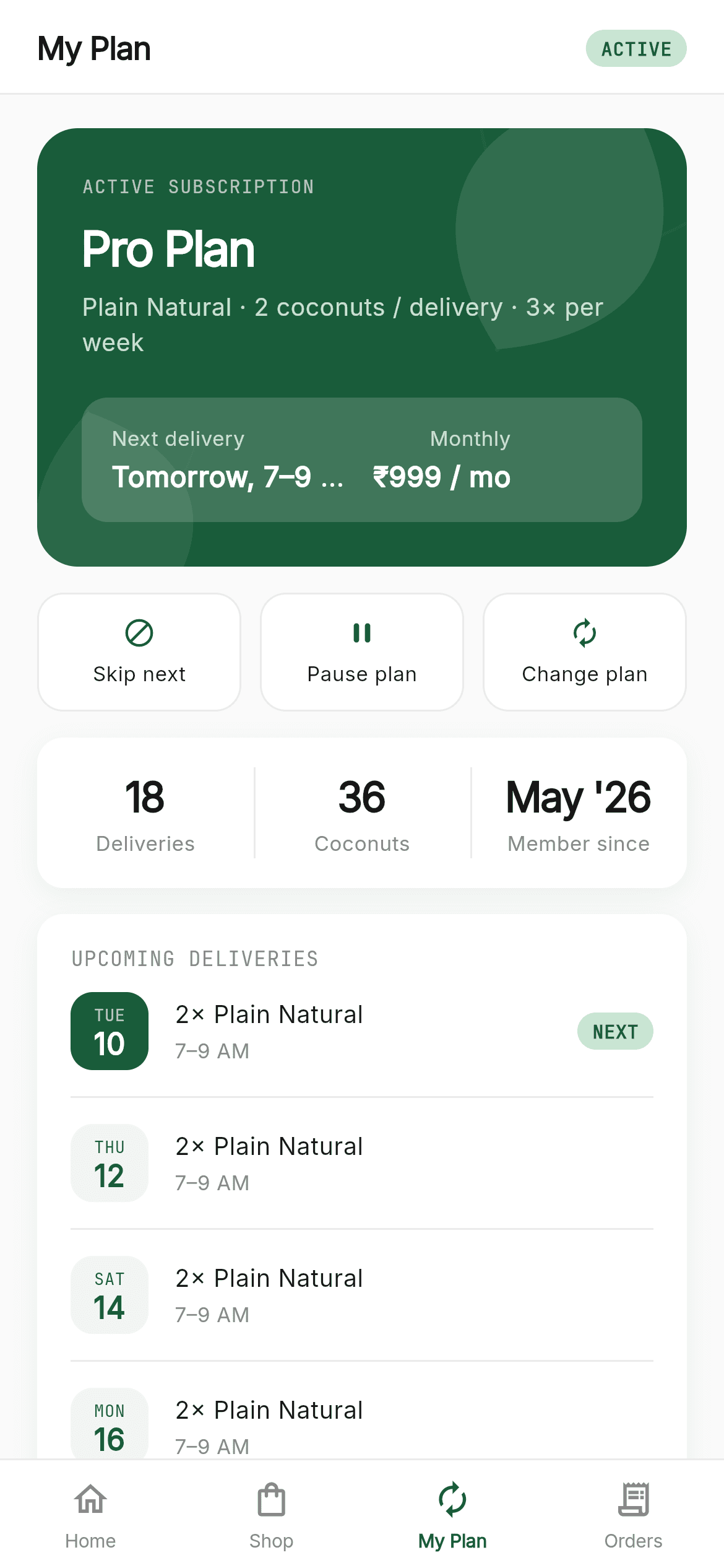 CocoNeer · My Plan — Subscription Flutter UI screen