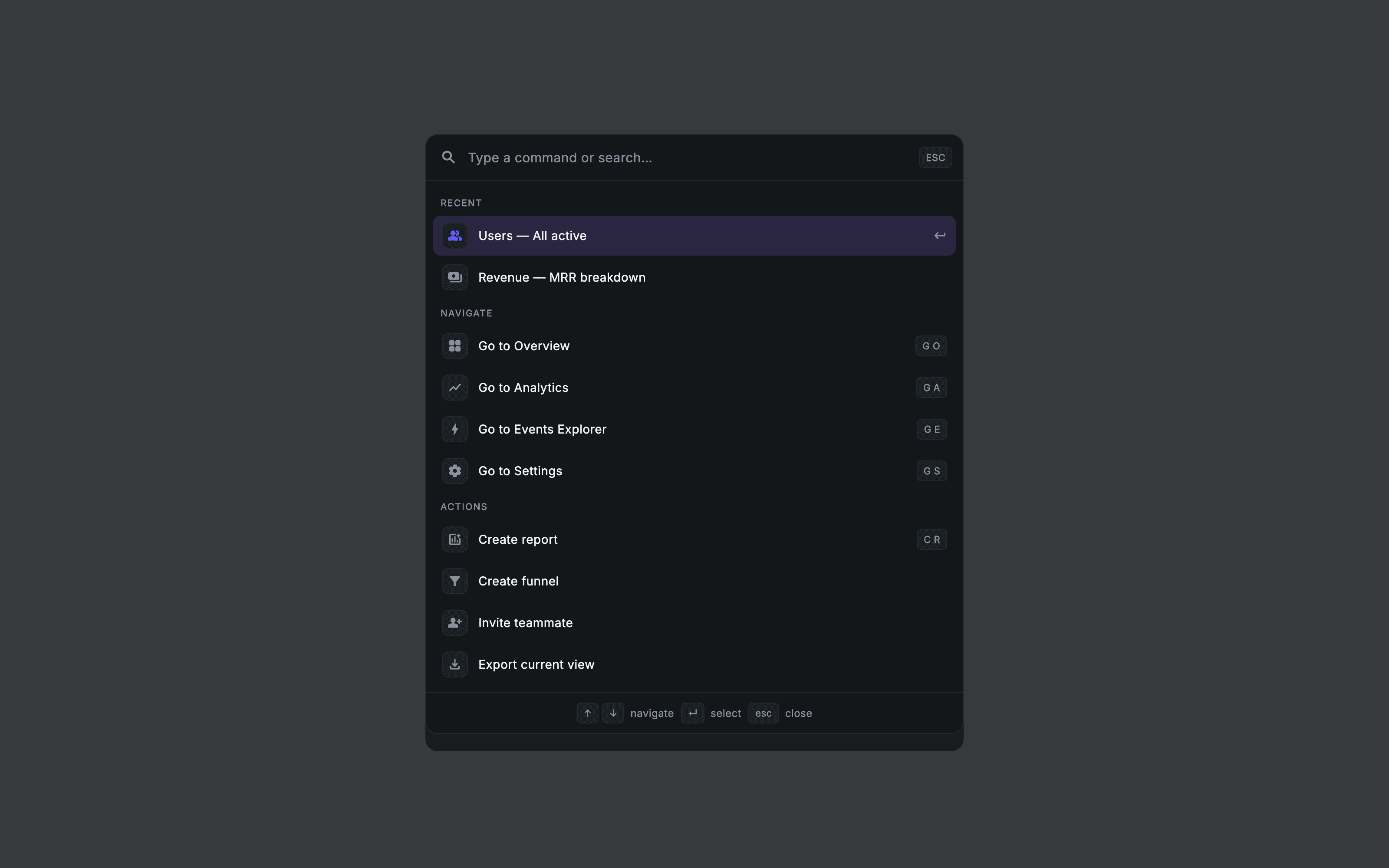 Console · Command Palette — Console Flutter Web UI screen