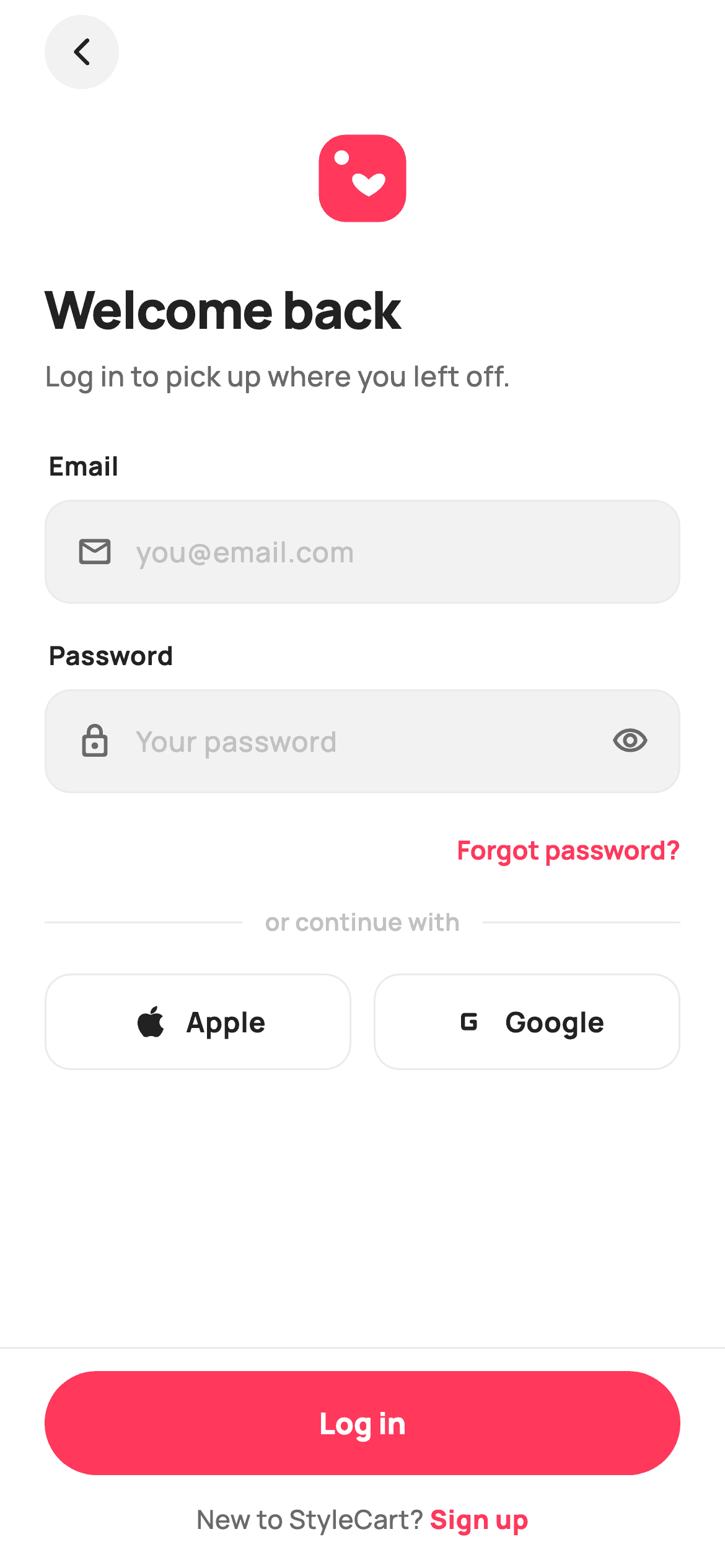 Log In — E-commerce Flutter UI screen