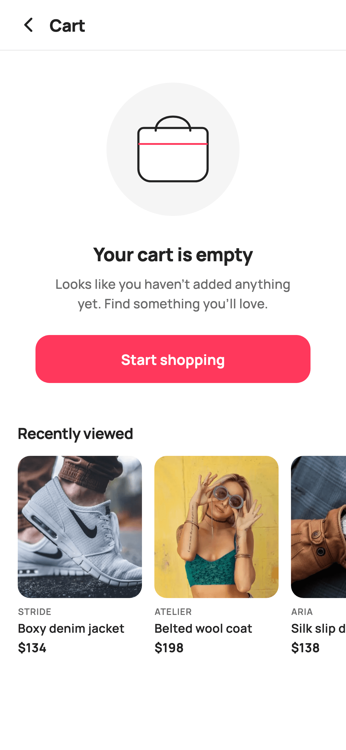 Empty Cart — E-commerce Flutter UI screen