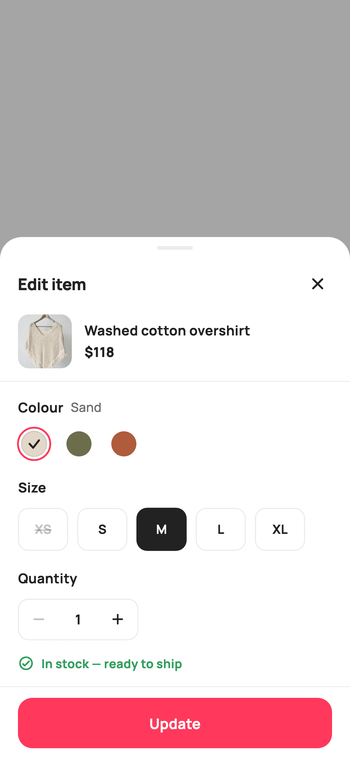 Edit Cart Item — E-commerce Flutter UI screen