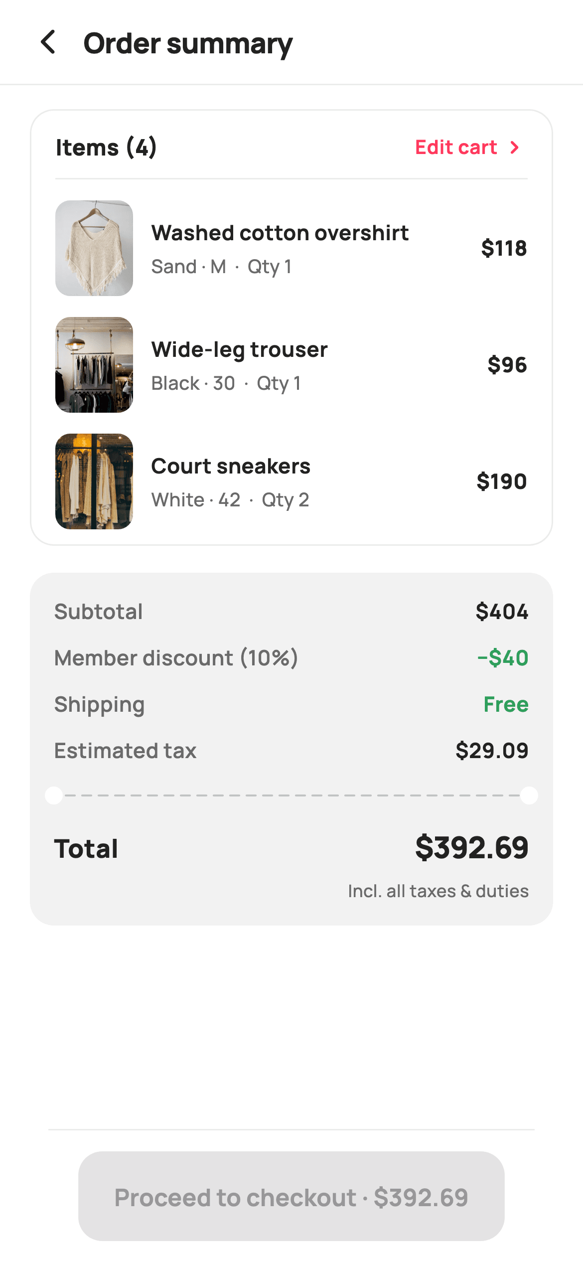 Order Summary — E-commerce Flutter UI screen