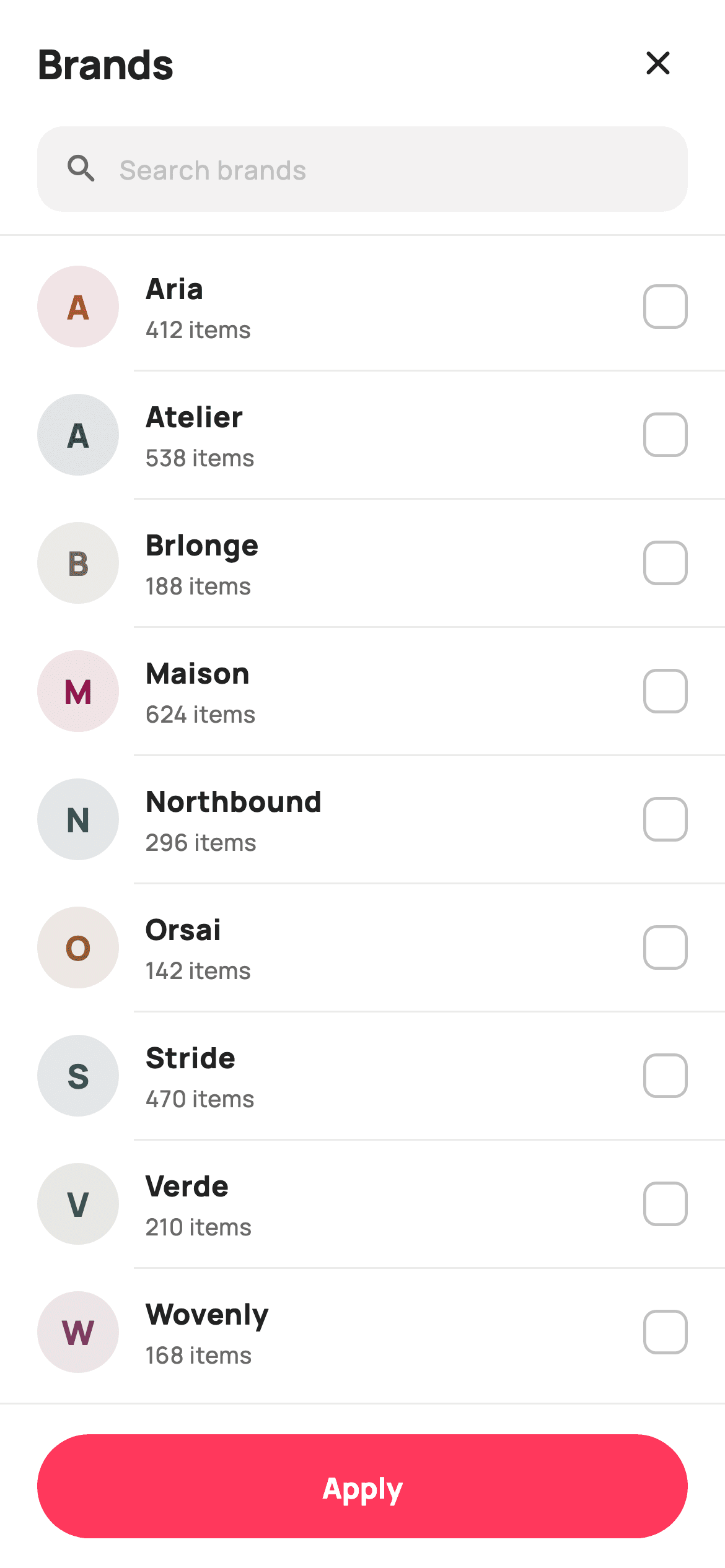 Filter by Brand — E-commerce Flutter UI screen