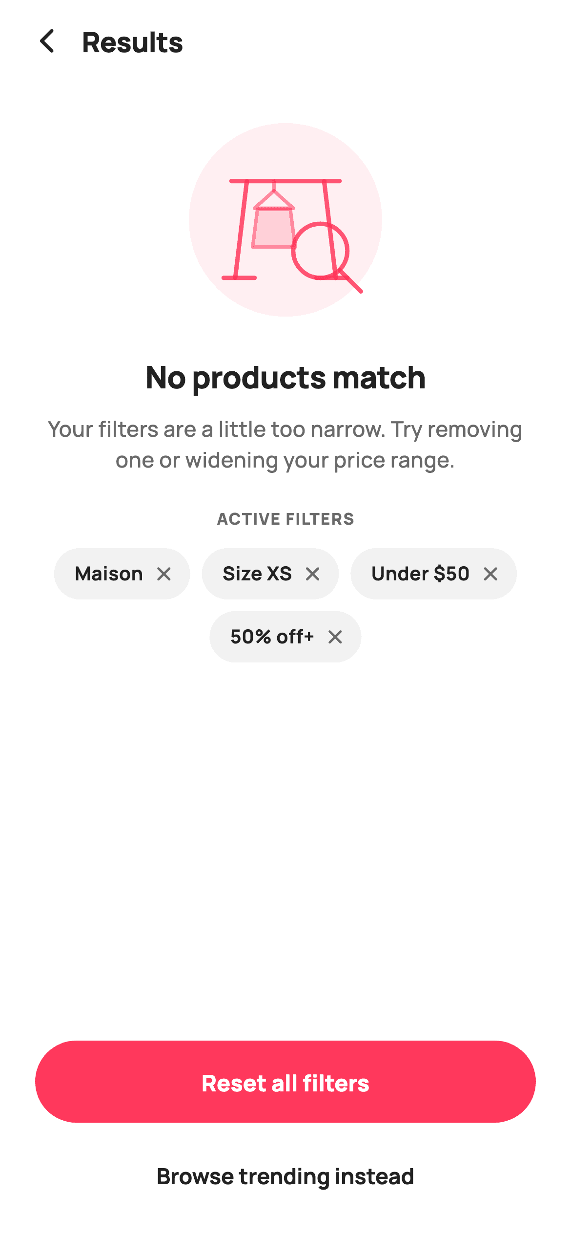 No products match — E-commerce Flutter UI screen