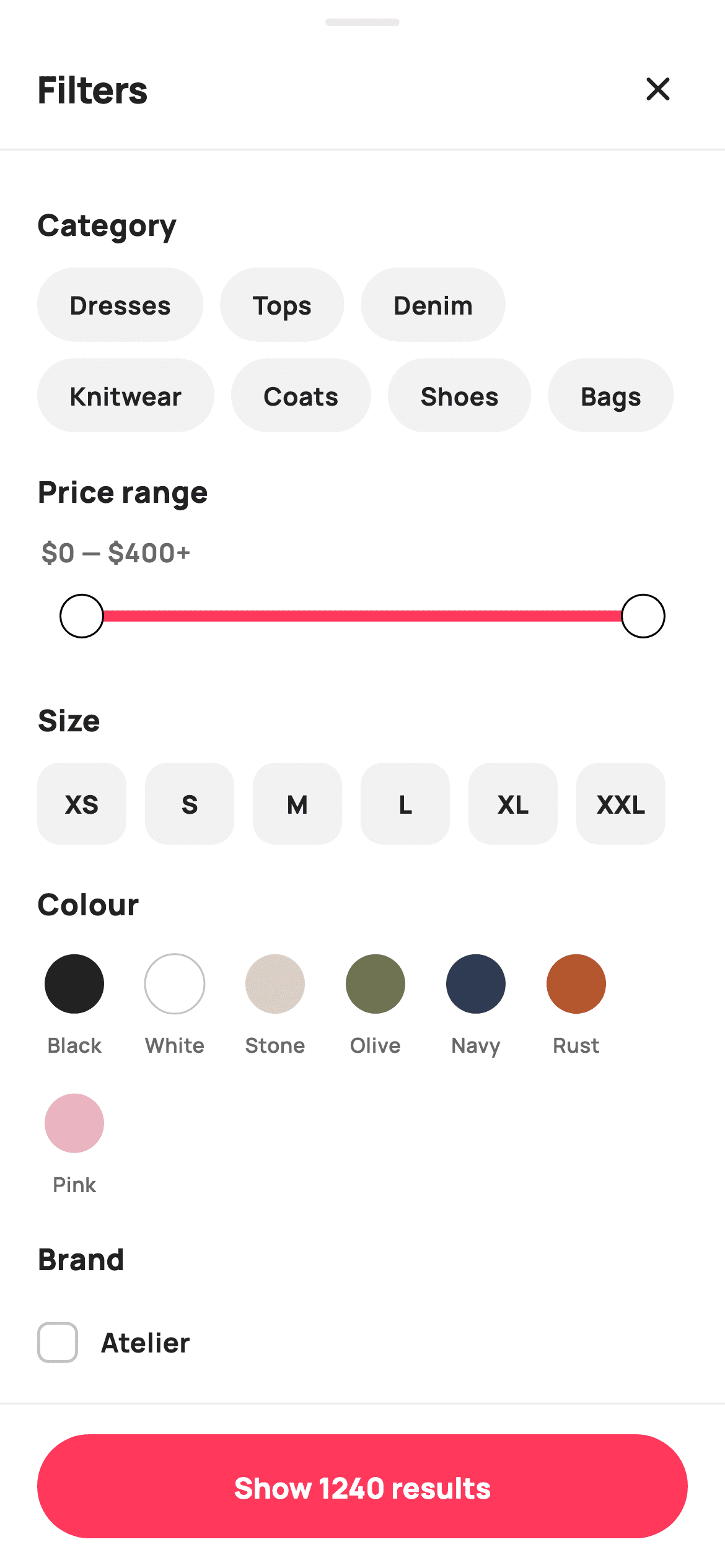 Filters — E-commerce Flutter UI screen