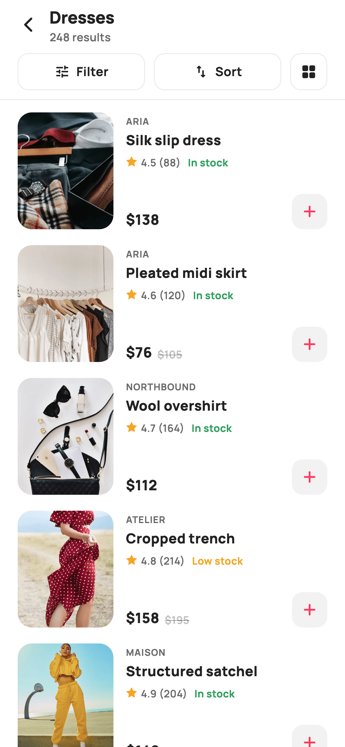 Listing (List View) — E-commerce Flutter UI screen