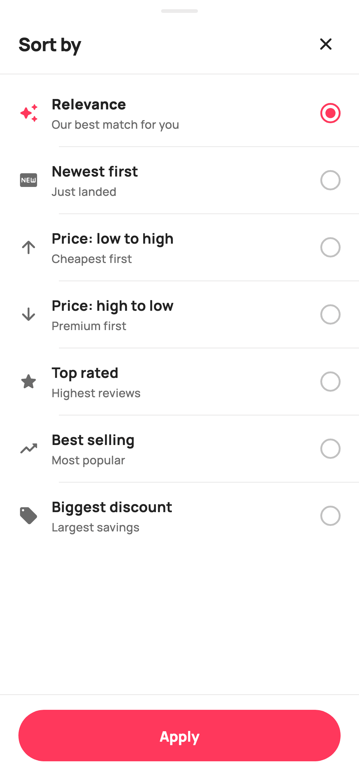 Sort by — E-commerce Flutter UI screen