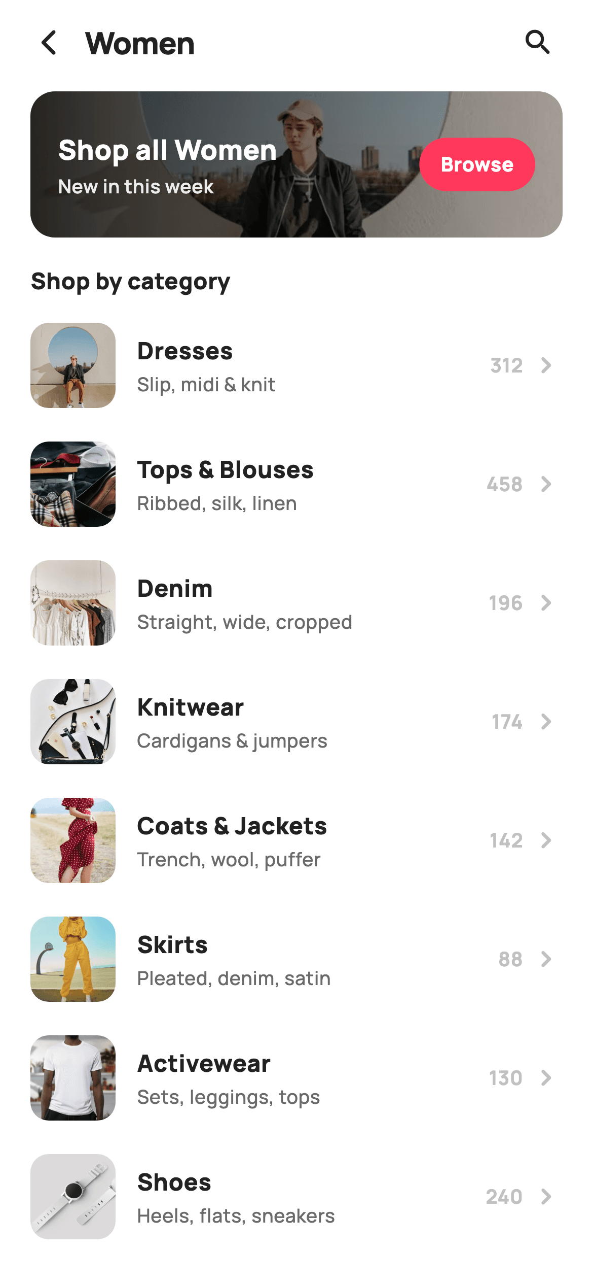 Subcategories — E-commerce Flutter UI screen