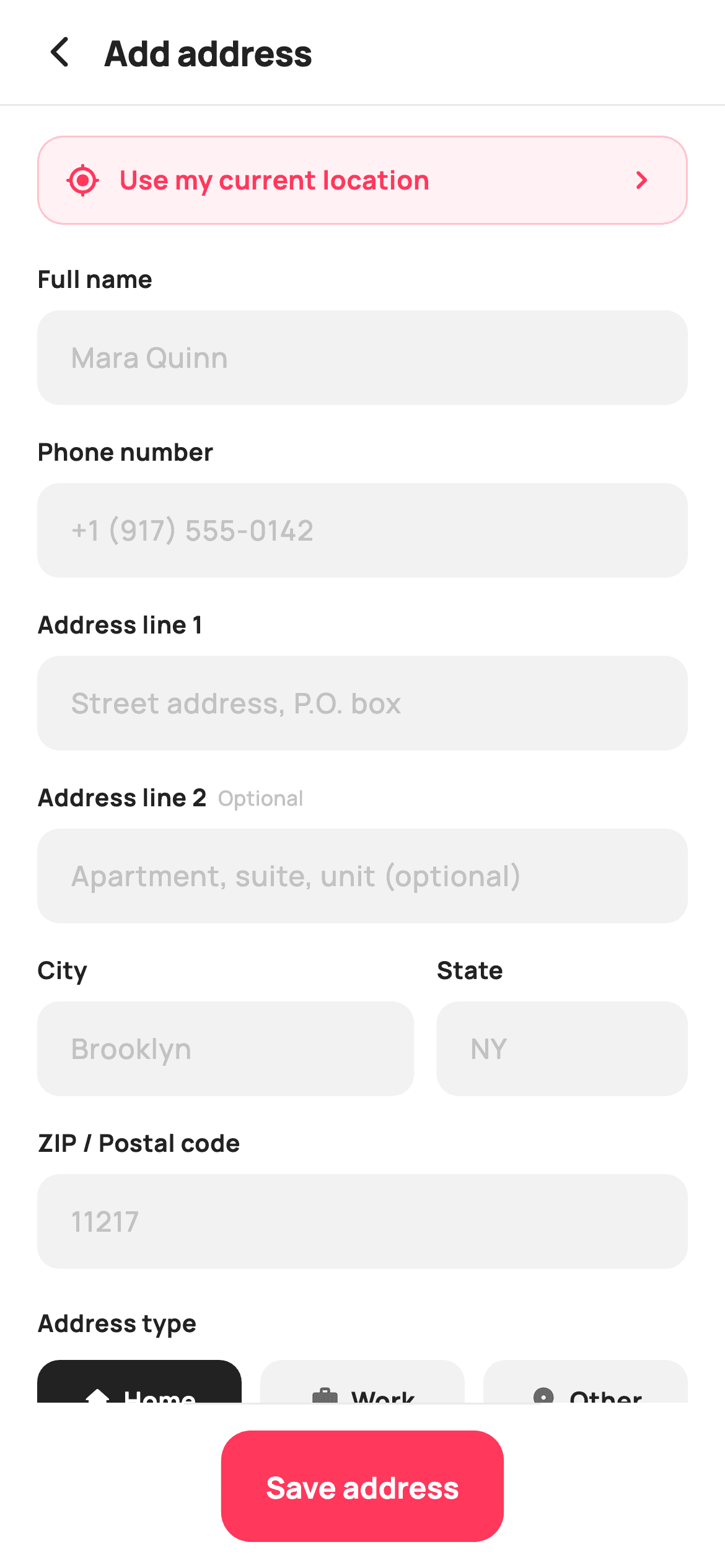 Add Address — E-commerce Flutter UI screen