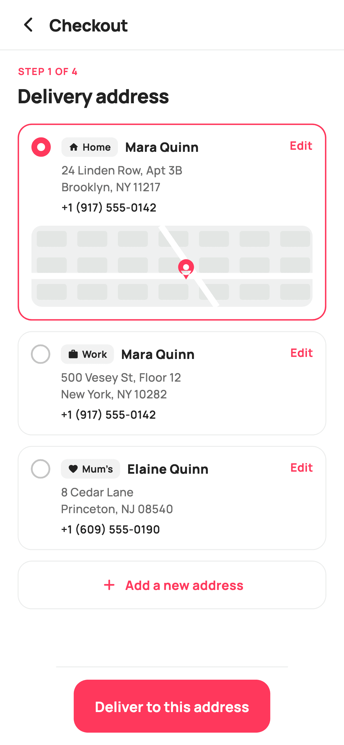 Delivery Address — E-commerce Flutter UI screen