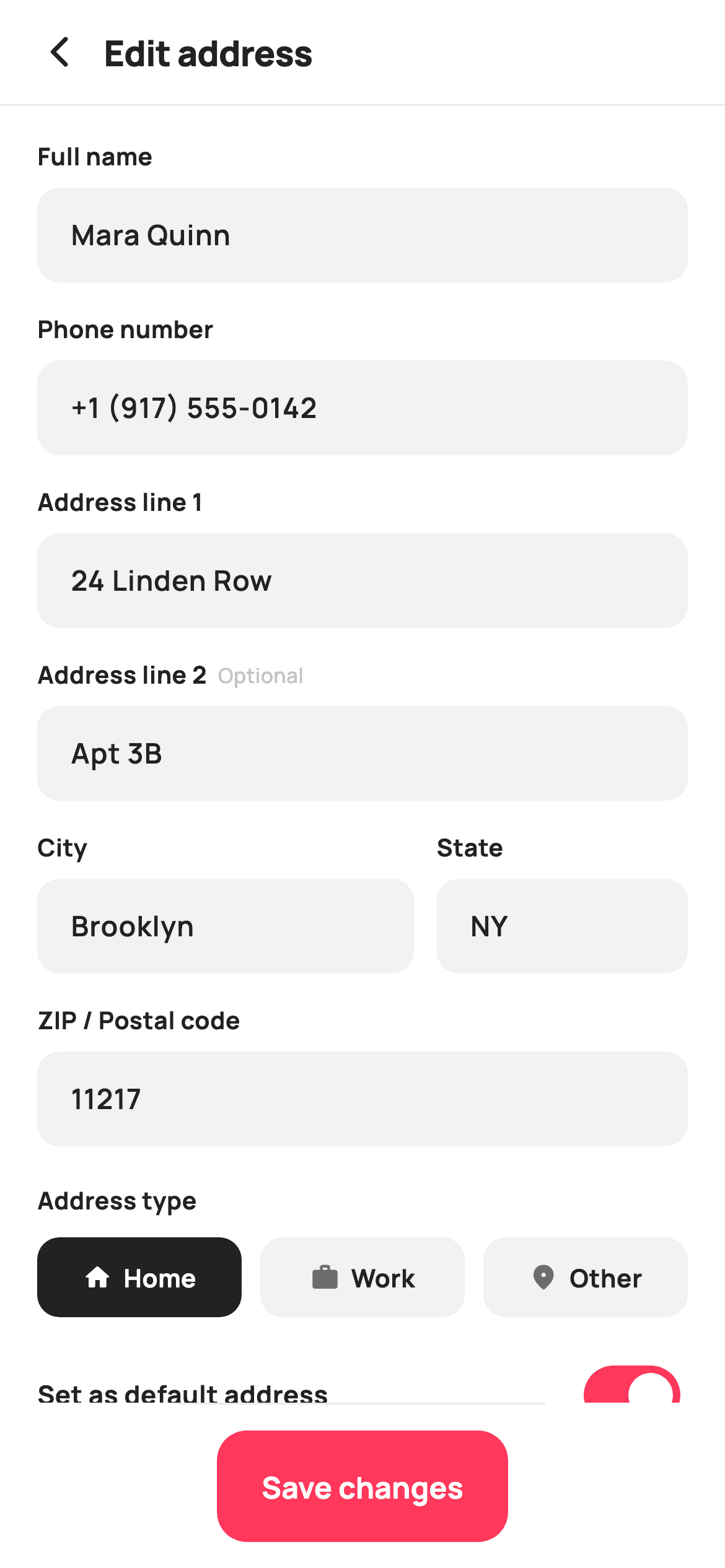 Edit Address — E-commerce Flutter UI screen