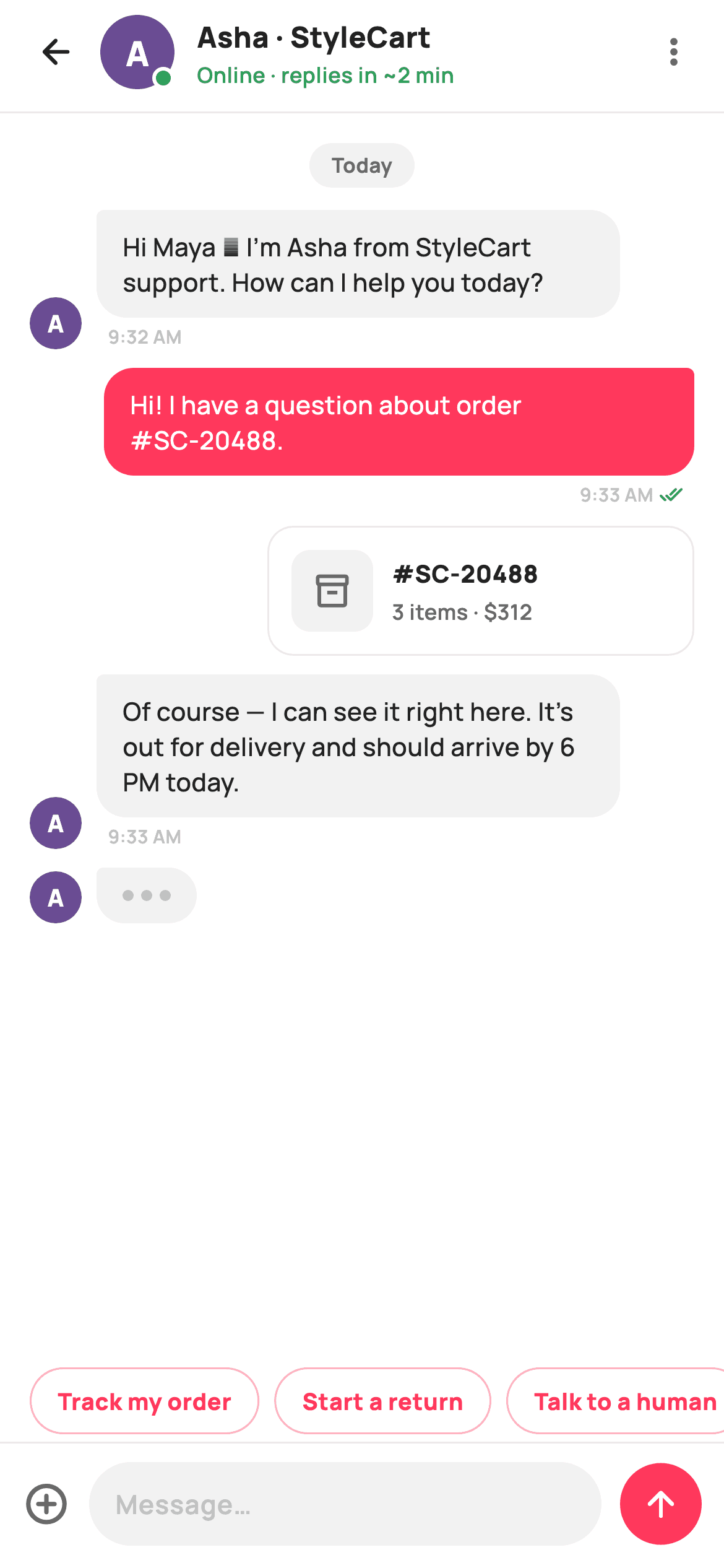 Support Chat — E-commerce Flutter screen